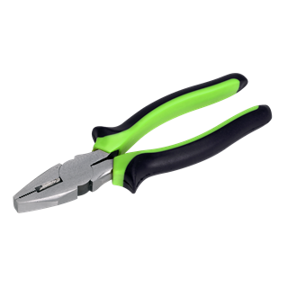 Close-up image of Siegen by Sealey's Combination Pliers Comfort Grip 200mm - S0815, featuring green and black handles and an induction heat treated metallic gripping head.