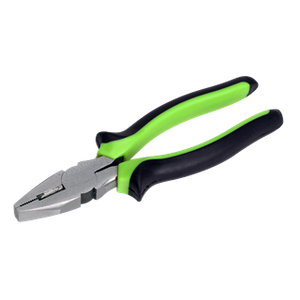 Close-up image of Siegen by Sealey's Combination Pliers Comfort Grip 200mm - S0815, featuring green and black handles and an induction heat treated metallic gripping head.