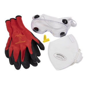 Sealey | Flexi Grip Gloves, FFP1 Mask, Goggles & Ear Plugs - SEP1