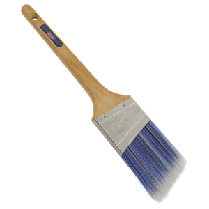 The Sealey Wooden Handle Cutting-In Paint Brush 50mm - SPBA50, featuring blue tapered bristles and a metal ferrule, ensures a high-quality finish.