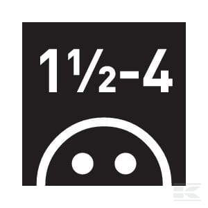 Black icon with white text "1 1/2-4" above a simplified face with two dot eyes, resembling graphics you'd find on a Rolly Toys Valtra Push Tractor.