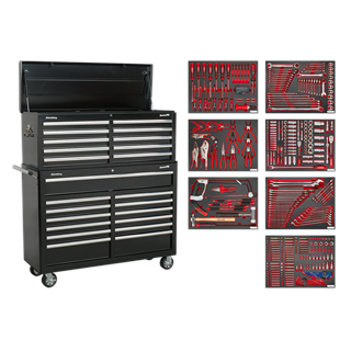 Tool Chest Combination 23 Drawer with Ball-Bearing Slides - Black with 446pc Tool Kit - TBTPBCOMBO4 - Farming Parts