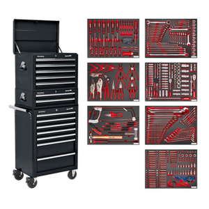 Tool Chest Combination 14 Drawer with Ball-Bearing Slides - Black & 446pc Tool Kit - TBTPCOMBO2 - Farming Parts