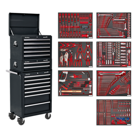 Tool Chest Combination 14 Drawer with Ball-Bearing Slides - Black & 446pc Tool Kit - TBTPCOMBO2 - Farming Parts