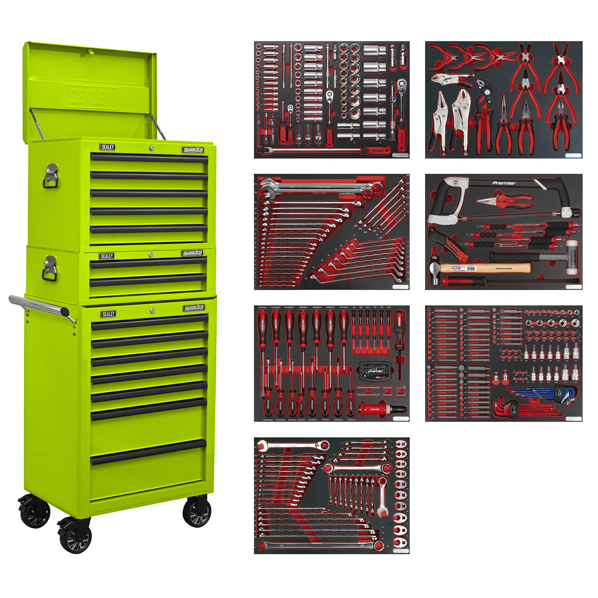 Superline PRO® Tool Chest Combination 14 Drawer with 446pc Tool Kit - Green