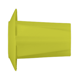 A Sealey Locking Nut, Wing Fixing, Ø20mm x 21mm, Universal yellow plastic wall anchor with a flat end and tapered body. Available in a pack of 20 - TCLN2020U.