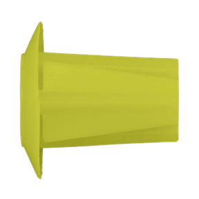 A Sealey Locking Nut, Wing Fixing, Ø20mm x 21mm, Universal yellow plastic wall anchor with a flat end and tapered body. Available in a pack of 20 - TCLN2020U.