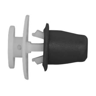 A compact white plastic Side Moulding Clip/Grommet with a black rubber or plastic screw head insert, measuring Ø18mm x 23mm from Sealey, designed for VW Golf III (Pack of 20) - TCMC1820VW.