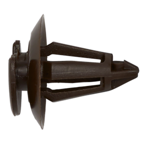 The Sealey Panel Clip, Door Trim, Ø18mm x 21mm, Universal (TCPC1820B) features a pointed end and a flat top in brown plastic, making it perfect for securing automotive door trim.