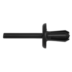 A Sealey Push Rivet, Ø15mm x 41mm, Volvo - Pack of 20 (TCPR1518), crafted from black plastic and essential for securing components in Mercedes and Volvo automotive and electronic assemblies, is shown against a white background.