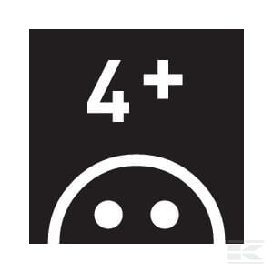 Icon showing a face with "4+" above it, indicating content suitable for ages 4 and up, much like the Bruder John Deere Combine Harvester T670i - U02132 toy that introduces young minds to the wonders of agriculture.