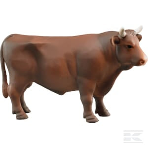 The Bruder Bull, brown - U02309 is a realistic plastic toy figurine crafted to stand on all four legs and face right. Designed at a 1:16 scale for an authentic appearance, it is suitable for children aged 3 and above.