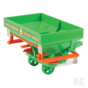 A green and orange Amazone ZAm MAX fertiliser spreader - U02327 from Bruder, perfect for agriculture enthusiasts. This 1:16 scale model offers detailed craftsmanship.