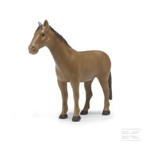 A small, brown plastic toy horse from Bruder (model U02352) stands facing slightly to the left with all four legs on the ground. Perfectly detailed in scale 1:16, it's suitable for children aged 3 years and older.