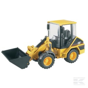 The Bruder CAT Compact loader - U02441, a yellow and black plastic model of a construction front loader featuring a visible driver's cabin, four wheels, and a scoop, is displayed on a white background.