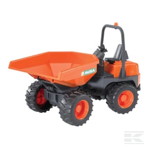 Orange and black Ausa Mini dumper - U02449 by Bruder, featuring large wheels and an open cargo bed, perfect as a plastic toy vehicle for kids who love agriculture-themed play.