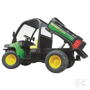 The Bruder John Deere Gator 855D No Driv. - U02491 is a toy model, boasting a green and yellow color scheme that mirrors the small pick-up truck design. It includes a driver's seat, a small cargo area in the back, and large tires – perfect for aspiring young agriculture enthusiasts.