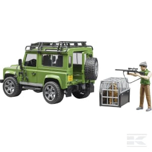 Land Rover Defender station wagon with forester and dog - U02587