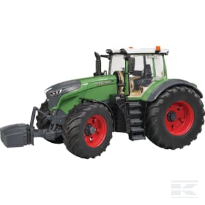 A Bruder Fendt 1050 Vario - U04040 tractor toy, featuring a green and black design with large red wheels and a weight attachment on the front, crafted to scale 1:16. Perfect for young agriculture enthusiasts.