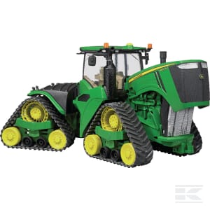 The Bruder John Deere 9620RX - U04055 farm tractor, featuring a dual track system, is perfect for modern agriculture with its green and yellow design.