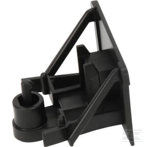 A black plastic bracket with angular supports and a cylindrical attachment point on one side, the Coupling adapter - U42442 by Bruder features an EAN for easy identification.