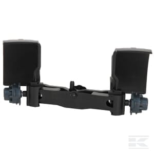 The Front Axle without Wheels Fendt 1050 Vario by Bruder, with part number U44044, is a black metal and plastic adjustable assembly bracket featuring two rectangular holders, designed for mounting or supporting components in industrial or mechanical applications.