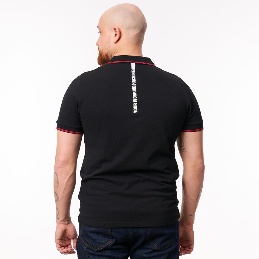 Valtra Men's Black Cotton Piqué Polo Shirt with Red Trim - V428069
