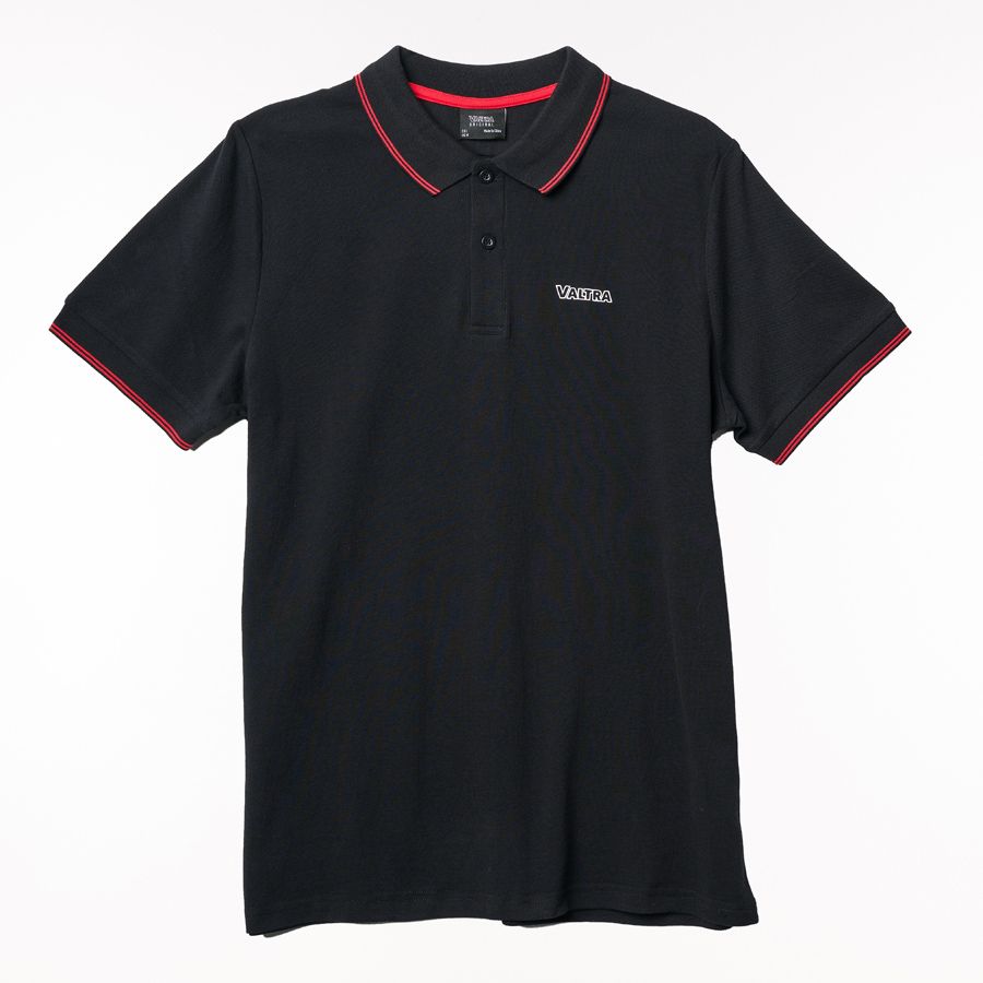 Valtra Men's Black Cotton Piqué Polo Shirt with Red Trim - V428069
