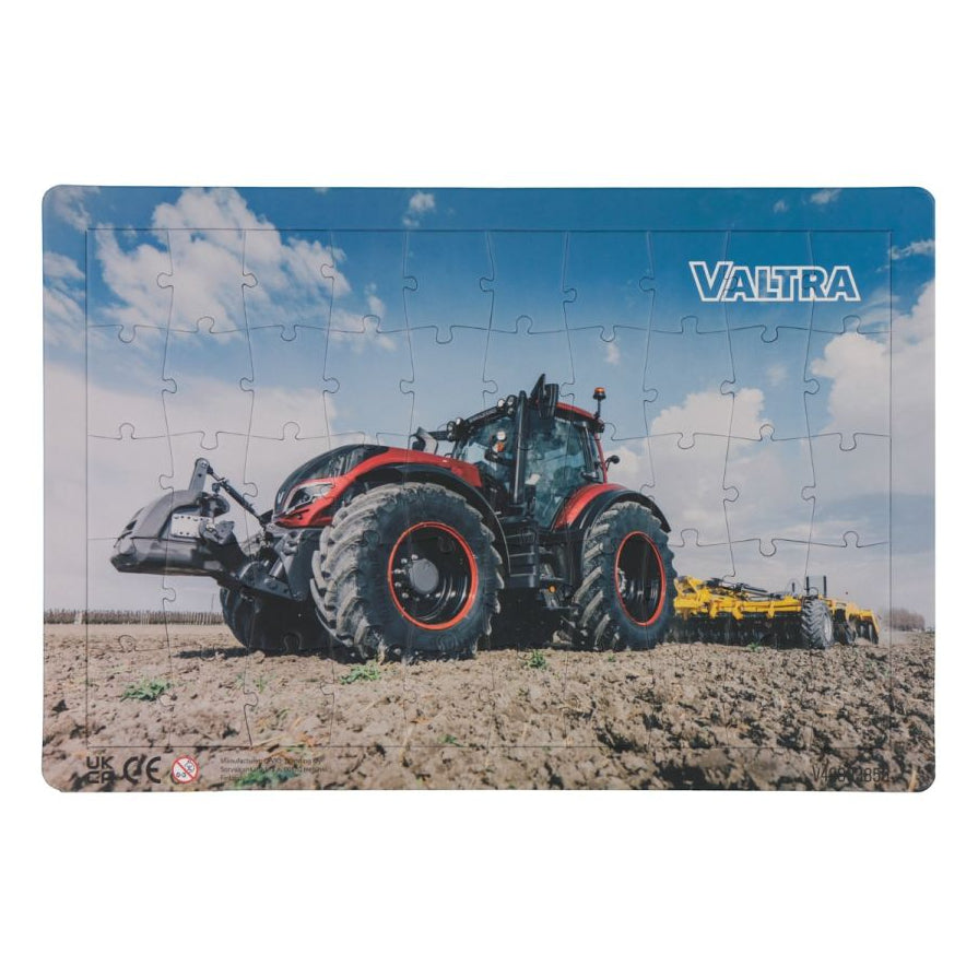 The AGCO 50 Piece Puzzle 2 Set - V42803850 features a red Valtra tractor in a field under a blue sky with clouds.