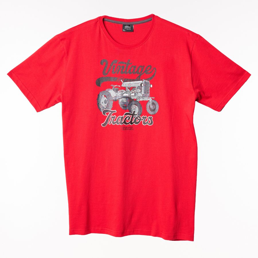 Valtra Red Cotton T-Shirt with Vintage Tractor Print - V4281120