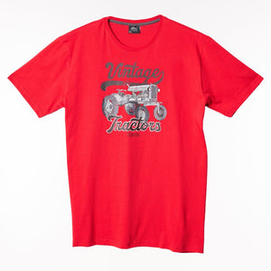 Valtra Red Cotton T-Shirt with Vintage Tractor Print - V4281120