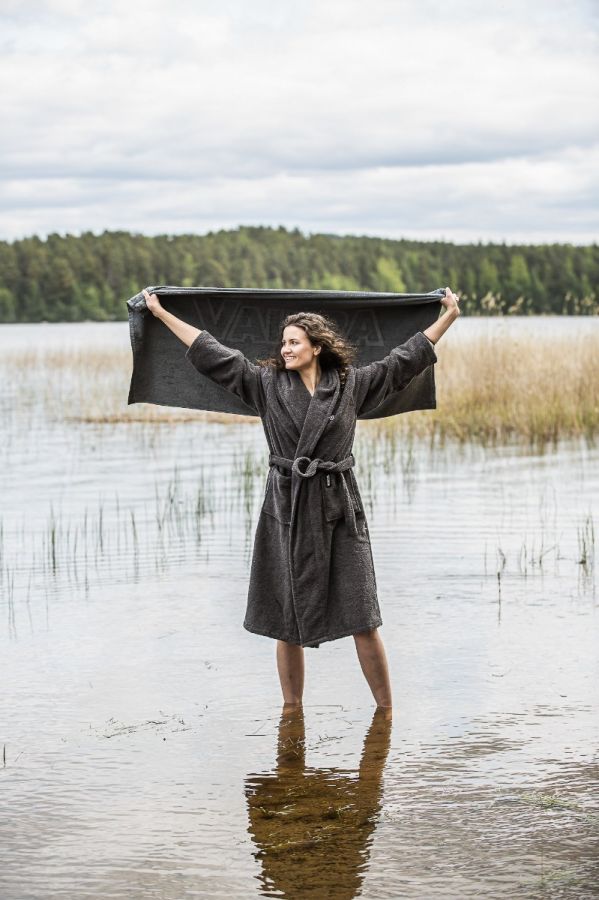 Valtra Hooded Cotton Bathrobe – Dark Grey, 400gsm – V42806533