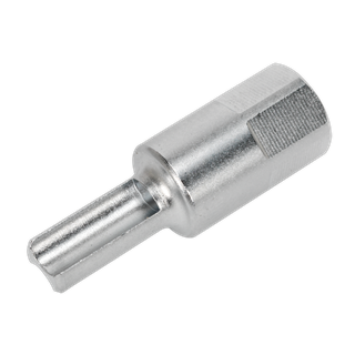 The Sealey 1/4"Sq Drive Oil Drain Plug Key - VAG - VS652 is a silver metallic tool featuring a cylindrical body, a hexagonal end, and a protruding flat-edged shaft designed specifically for 1/4" square drive keys.