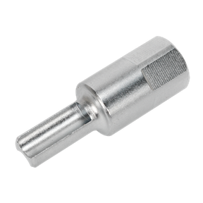 The Sealey 1/4"Sq Drive Oil Drain Plug Key - VAG - VS652 is a silver metallic tool featuring a cylindrical body, a hexagonal end, and a protruding flat-edged shaft designed specifically for 1/4" square drive keys.
