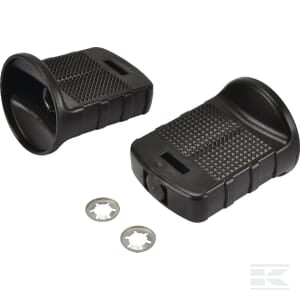 Two black, textured pedal extensions with hardware pieces are included. EAN 4006485955831 ensures authenticity and compatibility. The product name is Pedals (2 pieces) - X38600200180 by Rolly Toys.