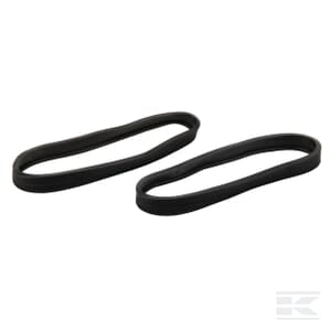 Two Rolly tyre rings for 270x100 from Rolly Toys, black and rubber, reminiscent of miniature rear tyre diameters, are laid flat on a white surface.