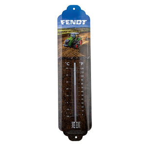 The AGCO Fendt - Fendt Thermometer - X991021017000, adorned with a tractor image and prominently branded with "Fendt," is ideal for any room. This indoor thermometer measures temperatures in both Celsius (-30°C to 50°C) and Fahrenheit (-20°F to 120°F). Designed for easy mounting, it's a practical and stylish addition to your home.