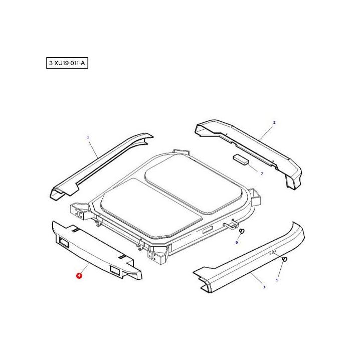 Illustration of disassembled sunroof components with labeled parts, akin to the detailed diagrams found in AGCO's Massey Ferguson - Right hand Panel - 3807937M3.