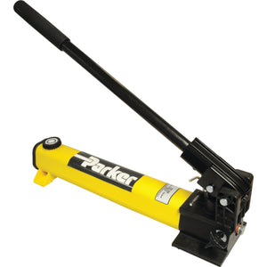 A Parker Manually Operated Pump Unit (82C-2HP) by Sparex, featuring a yellow and black design and a long handle, labeled with Sparex Part No. S.1000004.