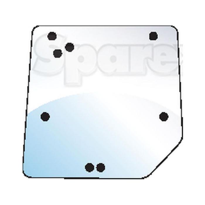 Diagram of a rectangular glass panel titled "Rear Window | Sparex Part No.S.100472," featuring several black dots that indicate hole placements for Glazing rubber, all set against a white background.