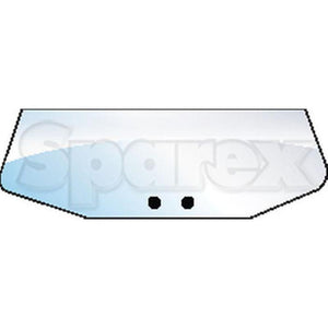 Illustration of a clear rear window with two mounting holes, labeled with the brand name "Sparex" in the background. Suitable for Ford and New Holland models. This product is known as Rear Window, Sparex Part No. S.10047.
