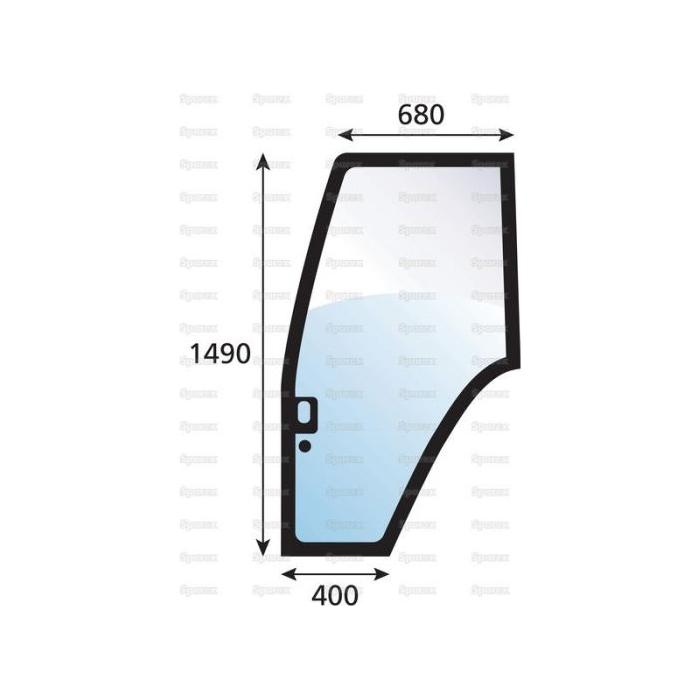 Diagram of a car door window with dimensions. The width at the top is 680 mm, the width at the bottom is 400 mm, and the height is 1490 mm. This Curved Type design ensures a snug fit with LH Gas Strut compatibility. Introducing Sparex's Door Glass LH (Sparex Part No. S.100492).