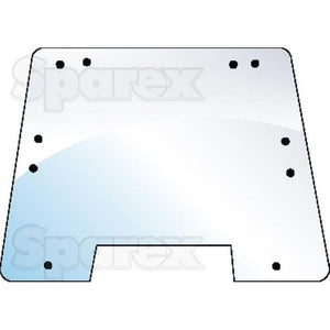 The Sparex Windscreen - S.100501 is a transparent rectangular component featuring multiple black mounting holes and a cutout at the bottom center, making it suitable for various vehicle models.