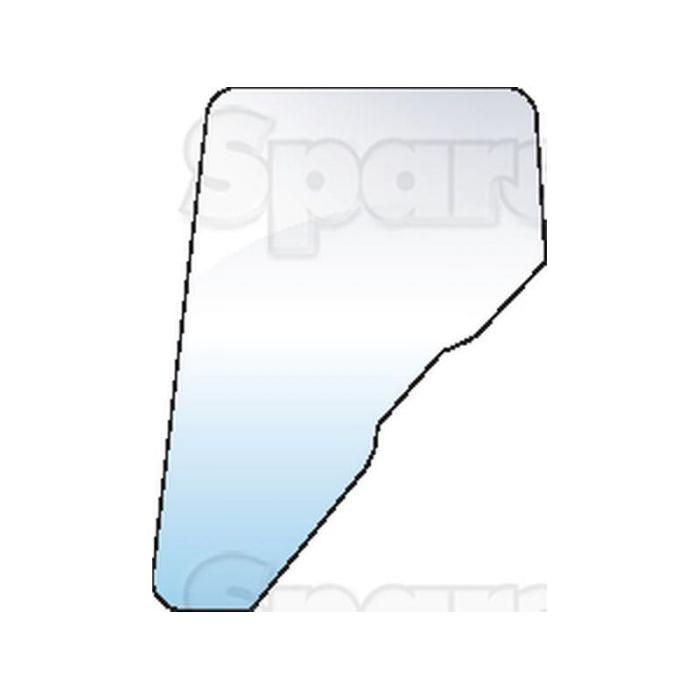 Illustration of a light blue-tinted door glass with a unique shape, featuring a notch on the bottom part. Black outline indicates the glass edge. Perfect for John Deere models, this Sparex Door Glass RH & LH (Sparex Part No.S.100613) ensures precision and durability.