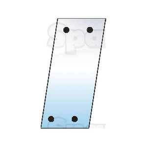 A Rear Corner Glass RH, with spare part number S.100669 from Sparex, featuring a rectangular metal plate design with three equally spaced holes in a diagonal arrangement, compatible with Deutz-Fahr DX series tractors.