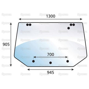 Illustration of the Sparex Rear Window (Part No. S.10070) glass panel with measurements: 1300mm (top width), 905mm (height), and 945mm (bottom width). Additional internal measurement shows 700mm within the panel. Suitable for use with Ford / New Holland models.
