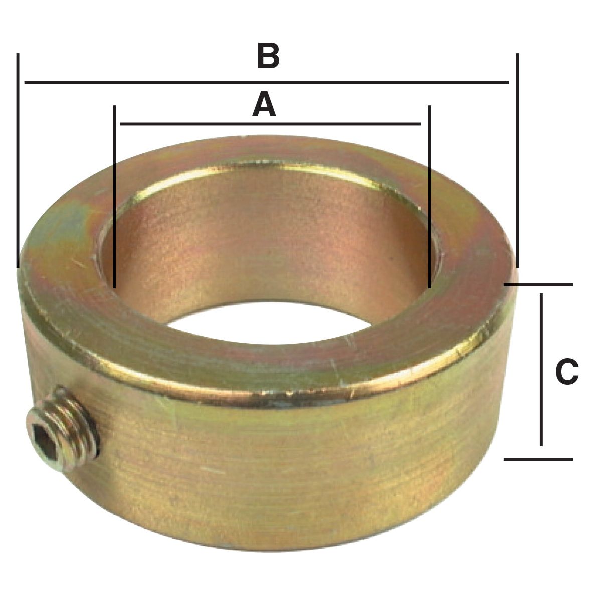 Imperial Shaft Locking Collar, ID: 1 1/8'', OD: 1 3/4'', Height: 13/16''.
 - S.100 - Farming Parts