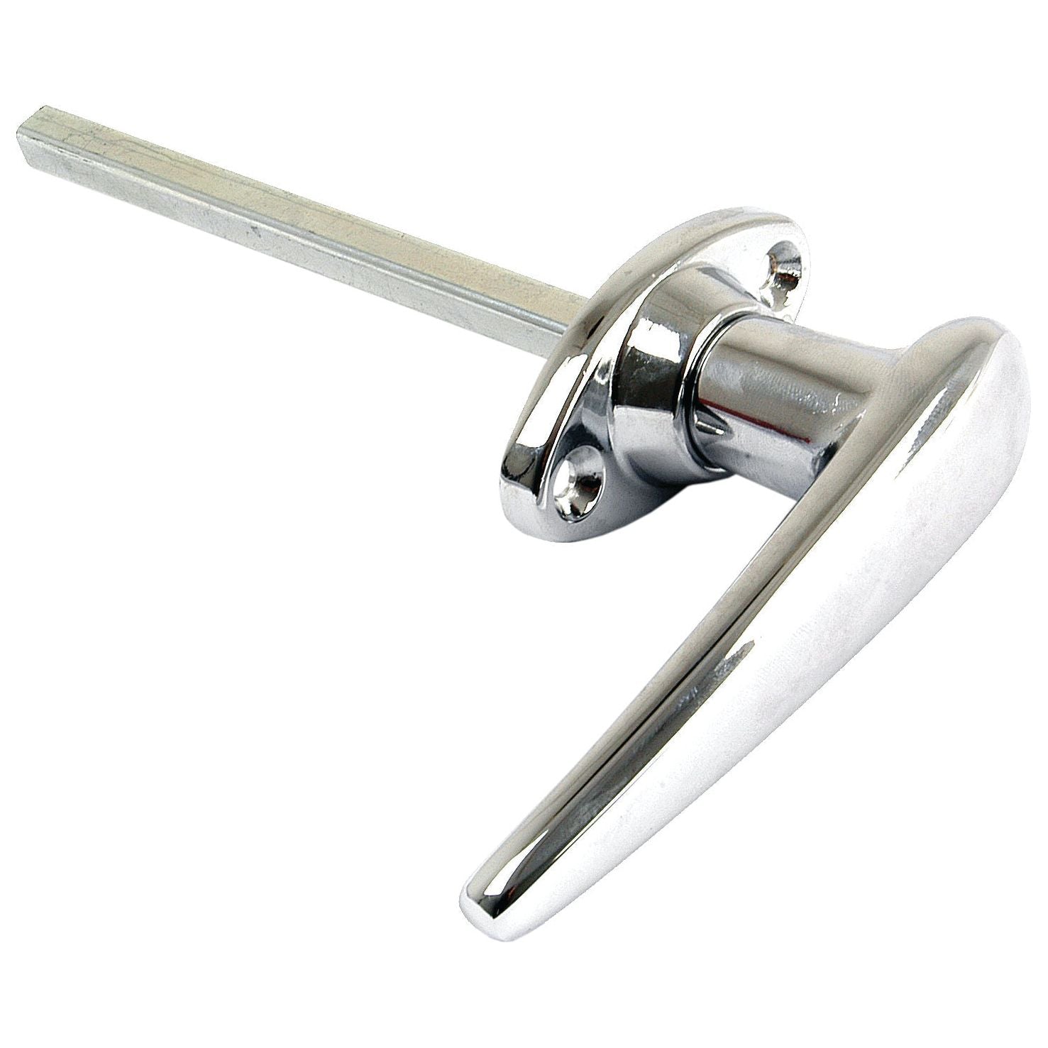 Introducing the Outer Door Handle RH & LH, Sparex Part No.S.101030: a sleek and shiny chrome lever door handle, designed for easy installation with a square rod. This non-lockable model is compatible with both right-hand and left-hand fittings and proudly features the Sparex name for guaranteed quality.