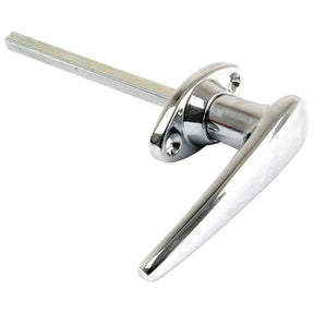 Introducing the Outer Door Handle RH & LH, Sparex Part No.S.101030: a sleek and shiny chrome lever door handle, designed for easy installation with a square rod. This non-lockable model is compatible with both right-hand and left-hand fittings and proudly features the Sparex name for guaranteed quality.