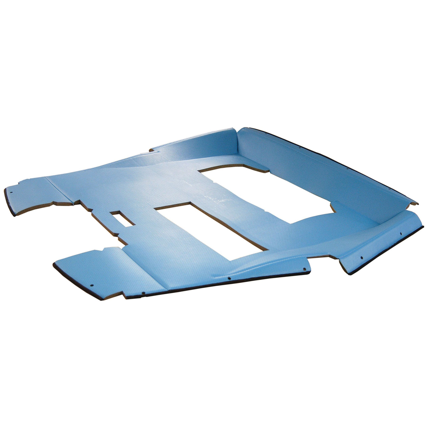 Blue, flat plastic Roof Lining Trim with cutouts and sections for interior placement, featuring Sparex-quality craftsmanship. Ideal for Ford or New Holland models, this headliner ensures a perfect fit. Introducing the Roof Lining Trim | Sparex Part No.S.101472 by Sparex.